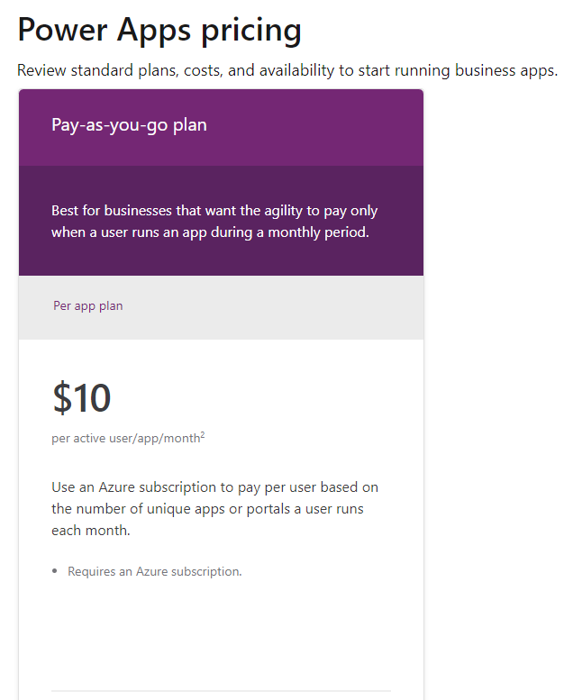 Power Apps Pay-as-you-go plan